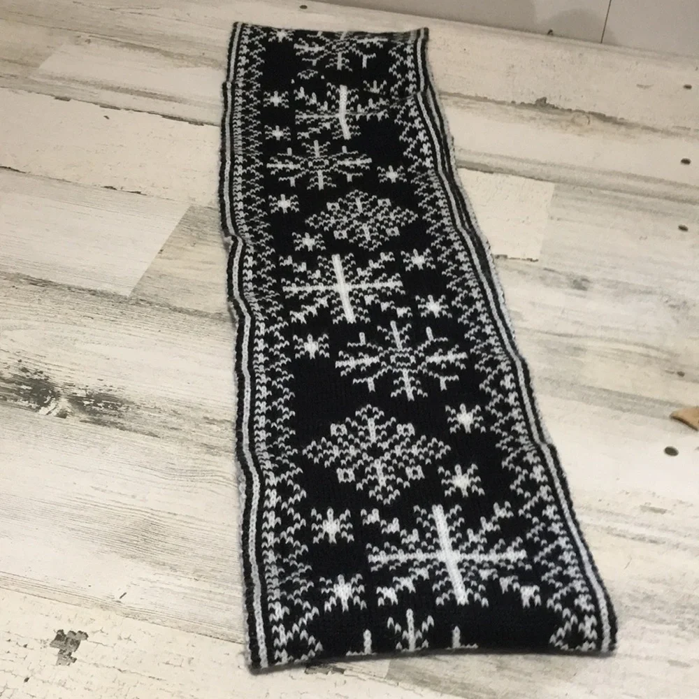 Black and white infinity scarf with snowflakes